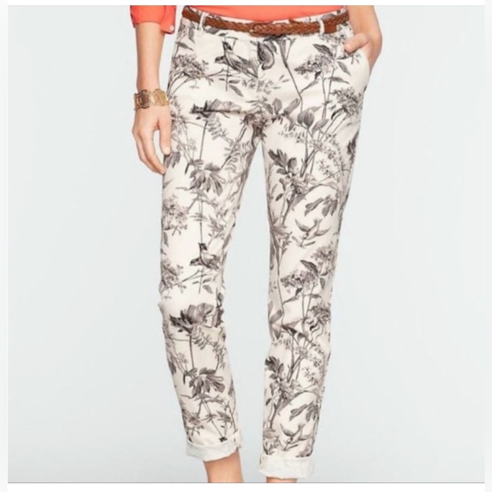 Talbots Signature Toile Floral Pants Cream and Gray Size 4